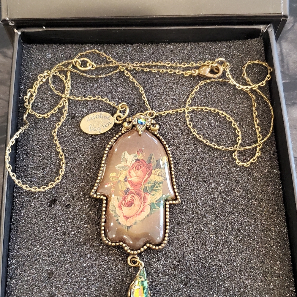 Michal Negrin Gold Hamsa Necklace with Floral Design